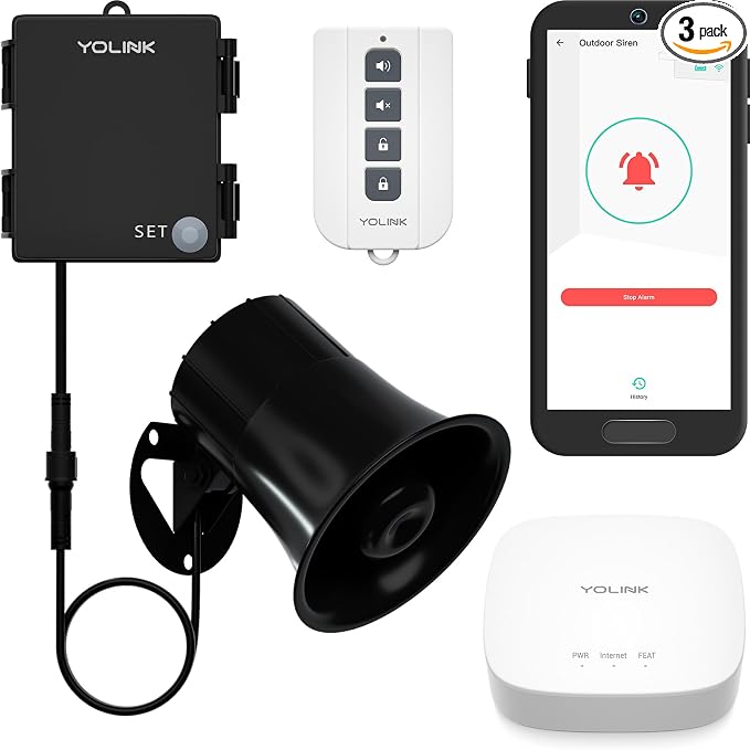 YoLink Hub, Outdoor Security Siren & Smart Alarm Controller and SirenFob Kit by YoLink