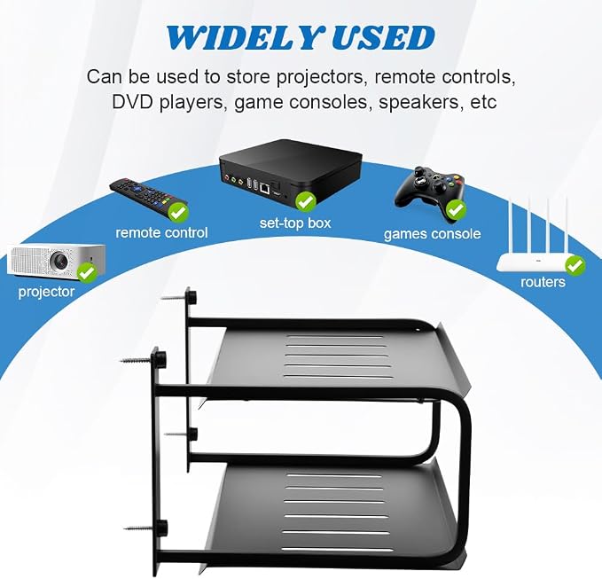 Tookie 2 Layers Projector Shelf, Wall Mount Double Floating Shelf Under TV - Image 5