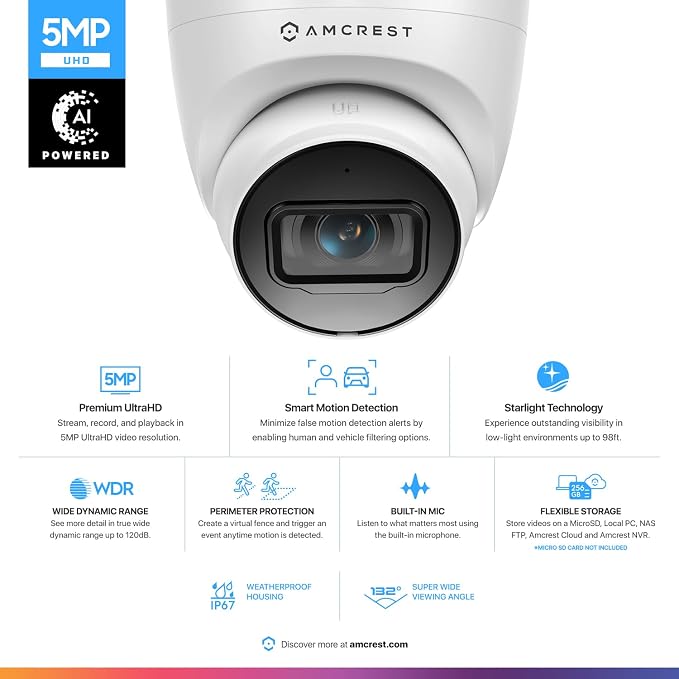 Amcrest 5MP Turret POE Camera, UltraHD Outdoor IP Camera POE - Image 2