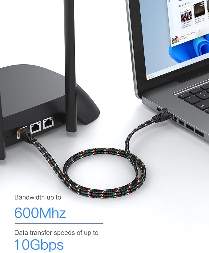 SNANSHI Ethernet Cable 25 ft, Flat Nylon Braided Heavy Duty Cat7 Internet - Image 4