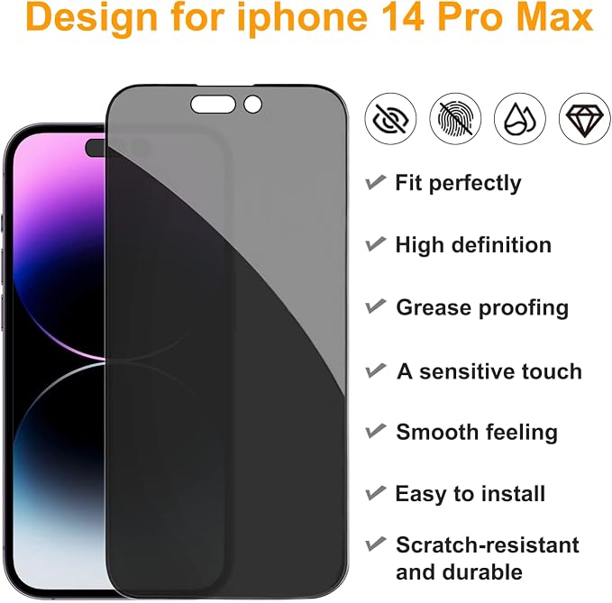 PEHAEL 2+2 Pack for iPhone 14 Pro Max Privacy Screen Protector - Image 2