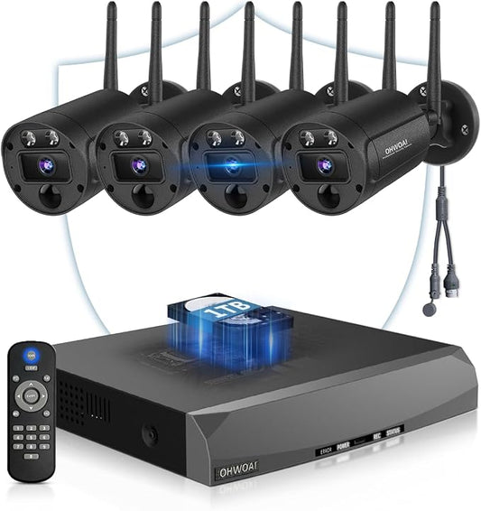 《130° Wide Angle & 4K Ultra HD》 Security Cameras Wireless Outdoor, Home WiFi by OHWOAI
