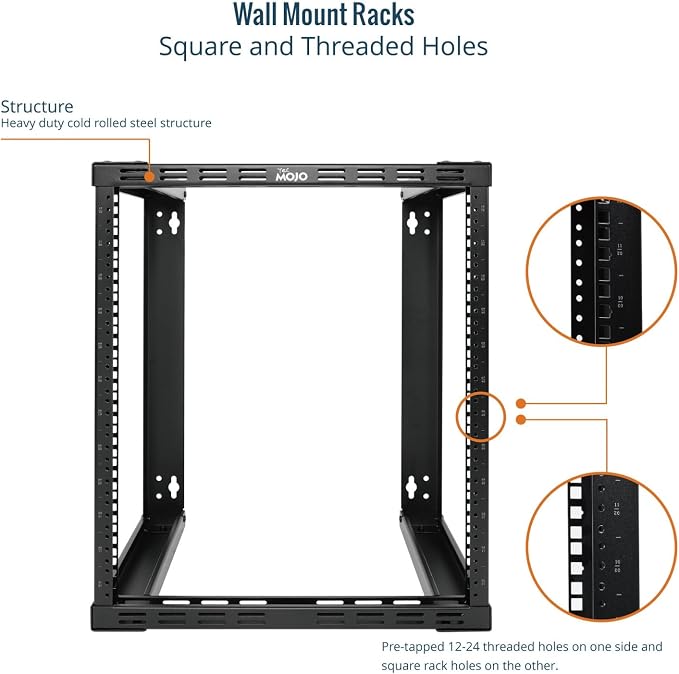 Tecmojo 12U Wall Mount Rack, Wall Mount Network Rack 15.8in Depth, Open Frame - Image 4