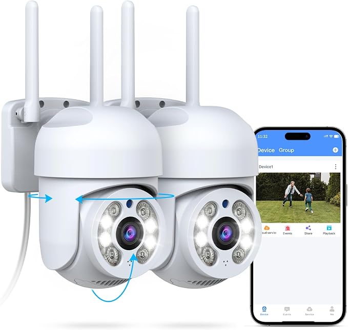 OOSSXX 2 Pack Outdoor WiFi Security Cameras 3MP, PTZ Pan Tilt by OOSSXX