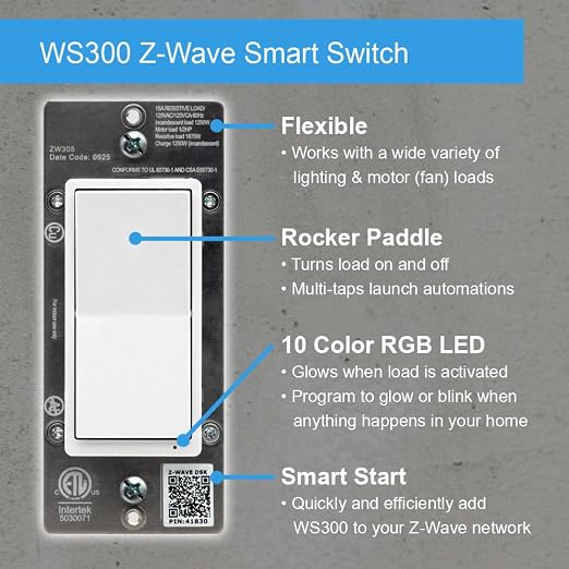 HomeSeer Smart Light Switch, 800 Series Long Range Z-Wave Technology, Includes - Image 2