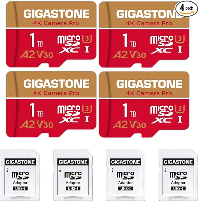 【5-Years Data Recovery】 GIGASTONE 1TB Micro SD Card 4-Pack, 4K Camera Pro by Gigastone