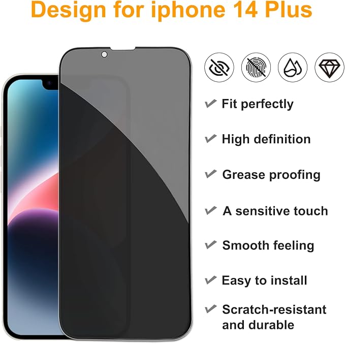 PEHAEL 2+2 Pack for iPhone 14 Plus Privacy Screen Protector - Image 2