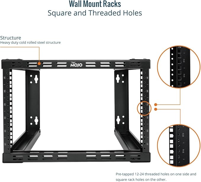 Tecmojo 6U Fixed Wall Mount Network Rack 15.8inch Depth Open Frame - Image 4