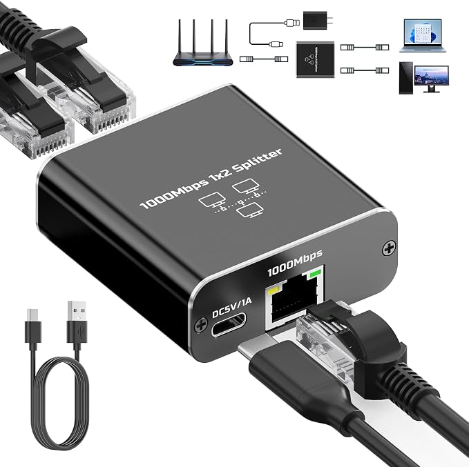 Gigabit Ethernet Splitter 1 to 2, 1000Mbps High Speed LAN Splitter - Image 8