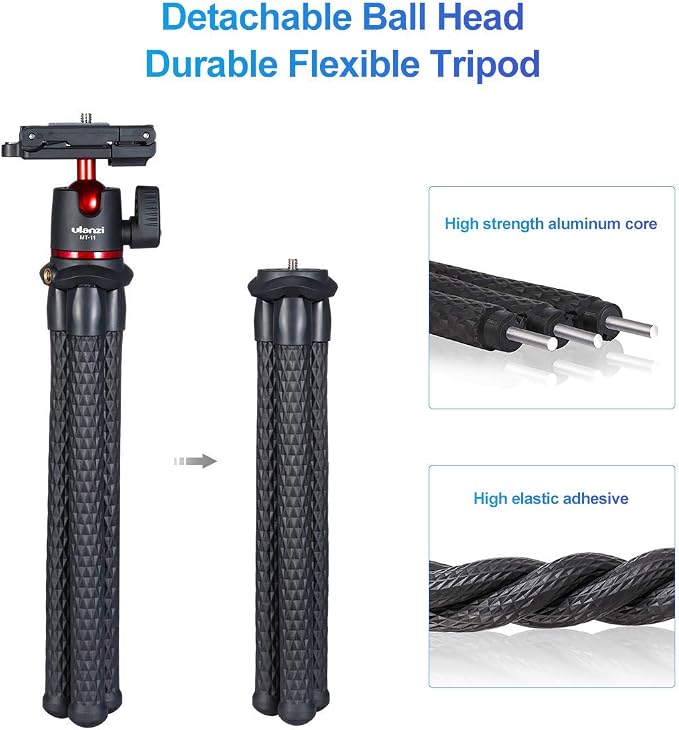ULANZI Camera Tripod, Mini Flexible Stand w Hidden Phone Holder w Cold Shoe - Image 4