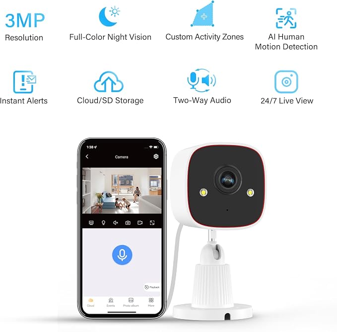Jennov 2K WiFi Security Camera Indoor/Outdoor, Plug-in Home Surveillance Cam - Image 2
