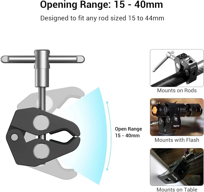 SMALLRIG Super Clamp w/ 1/4" and 3/8" Thread and 5.8 Inches Adjustable Friction - Image 5