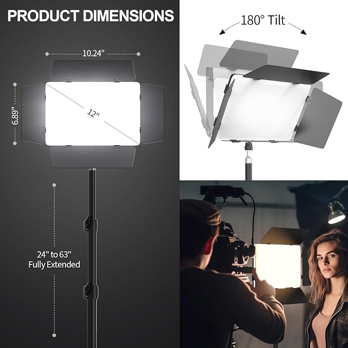 2 Pack LED Video Light with Barndoor, 30W Photography Lighting with Tripod Stand - Image 4