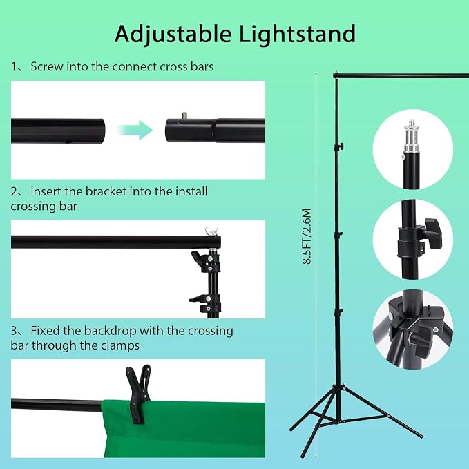 Photography Lighting Kit with Backdrops, 8.5 x 10 ft Backdrop Stand, Softbox - Image 3