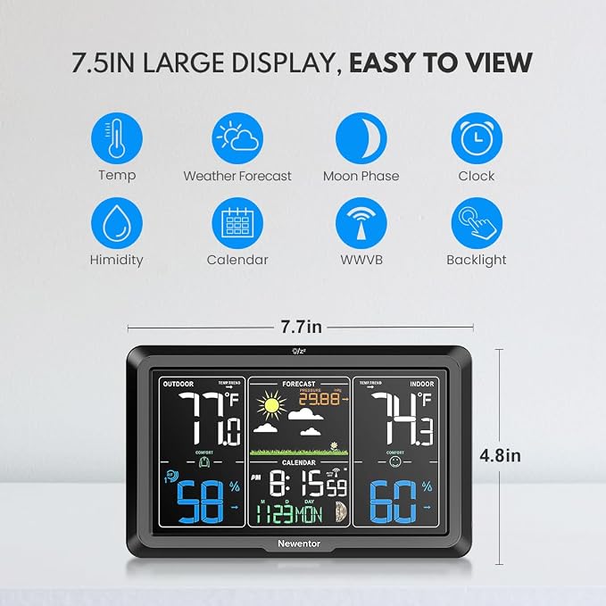 Newentor Weather Station Wireless Indoor Outdoor, Indoor Outdoor Thermometer - Image 2