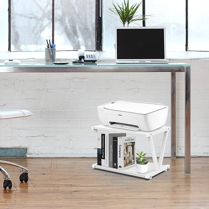 VEDECASA Retro Desktop Printer Stand 2 Double Tiers Wood Printer Shelf Rustic - Image 3