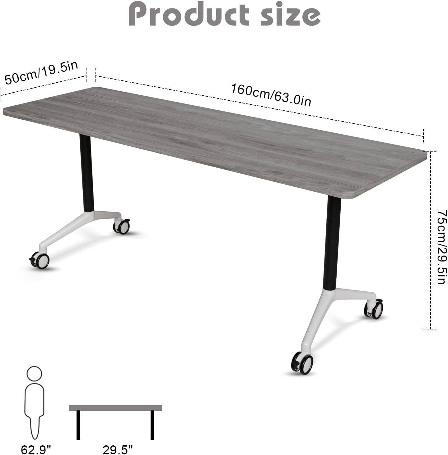 Conference Room Table with Flip-Top Design for Dynamic Meetings, Business Table Computer Desk with Heavy-Duty Frame,Foldable Seminar Meeting Tables for Home Office (4, B, 61IN)