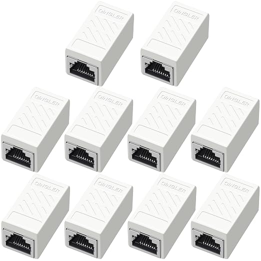 RJ45 Cat6 Coupler Ethernet Extender Connector, 10 Pack in line Coupler Cat7 by QINGLER