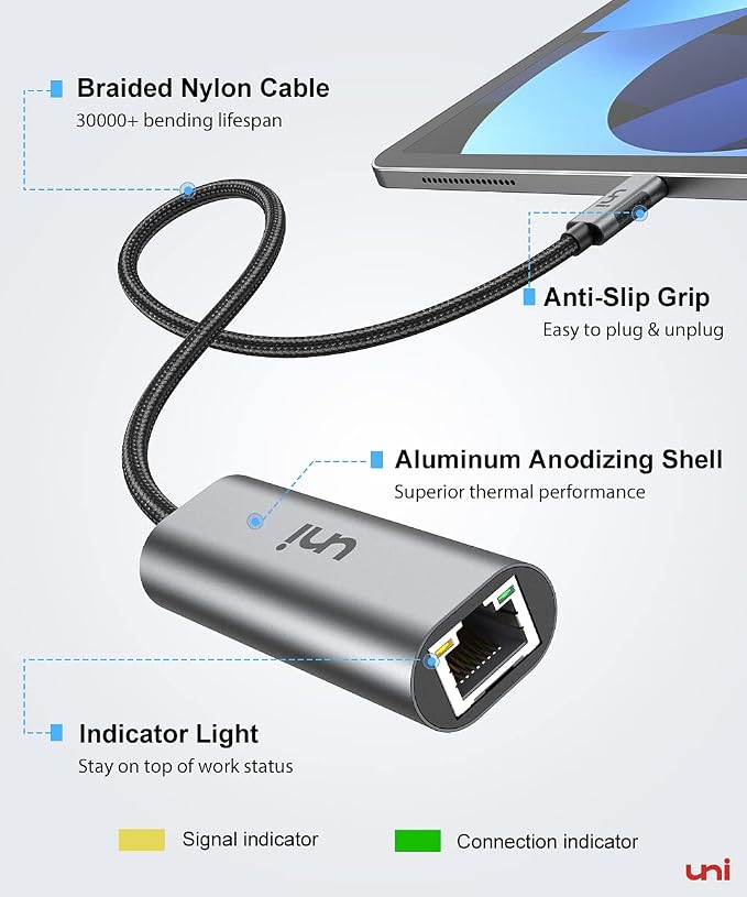 uni USB-C to Ethernet Adapter 2.5 Gbps, Blazing Fast Type-C to RJ45 Adapter - Image 4