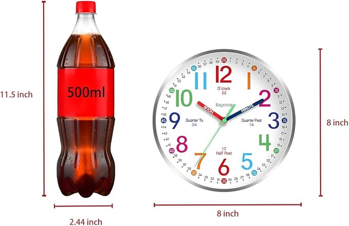 Roymnie Wall Clock for Kids Learning to Tell Time Easily Non Ticking Battery - Image 4