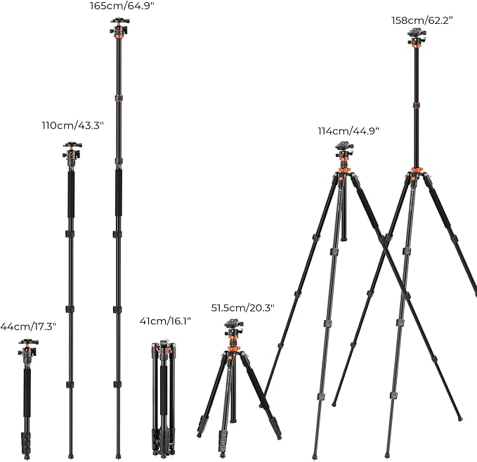 K&F CONCEPT 62" DSLR Camera Tripod, Lightweight and Compact Aluminum Detachable - Image 6