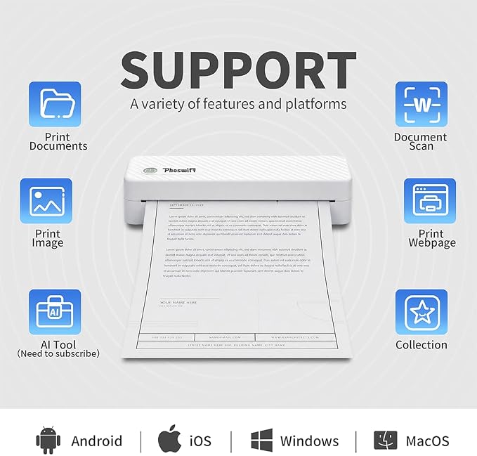 Portable Thermal Printer for Laptop, Inkless Bluetooth Printer Support 8.5" X - Image 6