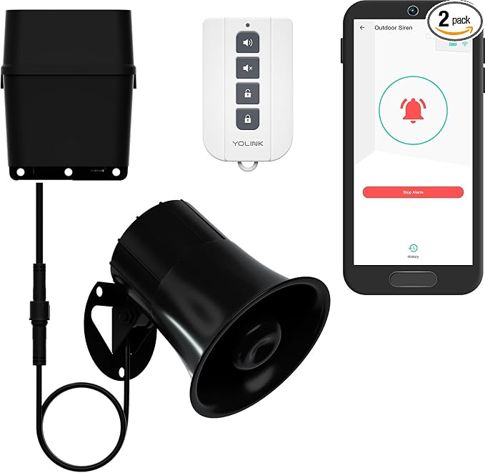 Outdoor Alarm Controller 2 and SirenFob Kit, Battery-Powered Siren/Alarm/Relay by YoLink
