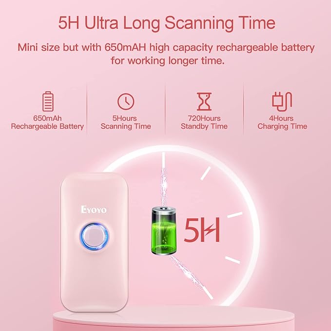 Eyoyo Mini 1D Bluetooth Barcode Scanner, 3-in-1 Bluetooth & USB Wired & 2.4G - Image 6