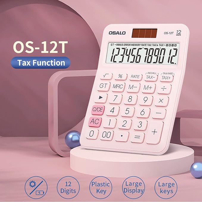 Pocket Small Size Desk Calculator, 12 Digit Large LCD Display, Basic Tax - Image 8