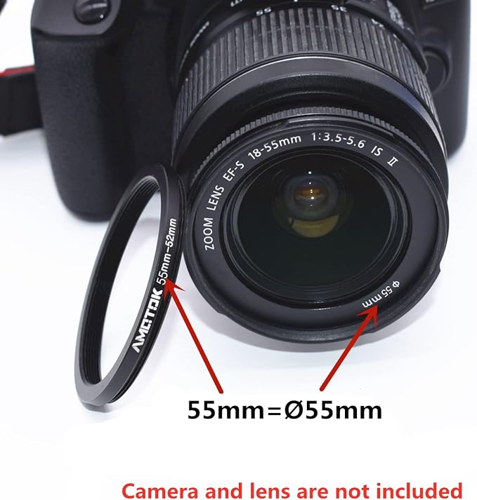 55mm Lens to 52mm Camera Lens Adapter, 55mm to 52mm Filter Step-Down Ring - Image 2