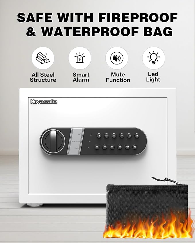 Safe Box, Home Safe with Key & Fireproof Waterproof Bag, Money Safe - Image 5