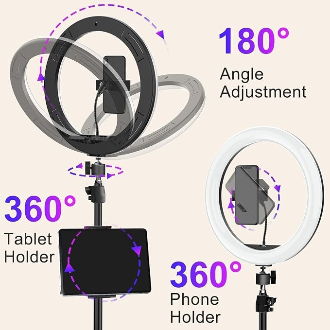 10.3" Ring Light with Tripod and Phone iPad Holder, Selfie Ring Light with 51 - Image 6