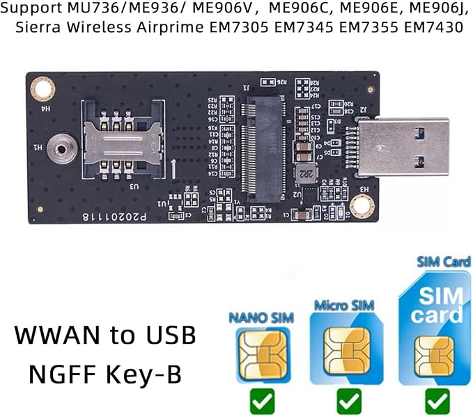 M.2 Key-B WWAN to USB 3.0 Adapter Riser Card w SIM Slot - Image 5