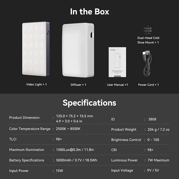 SmallRig RM120 RGB Video Light, 5000mAh 180 Minutes Portable Camera Light 7W - Image 9