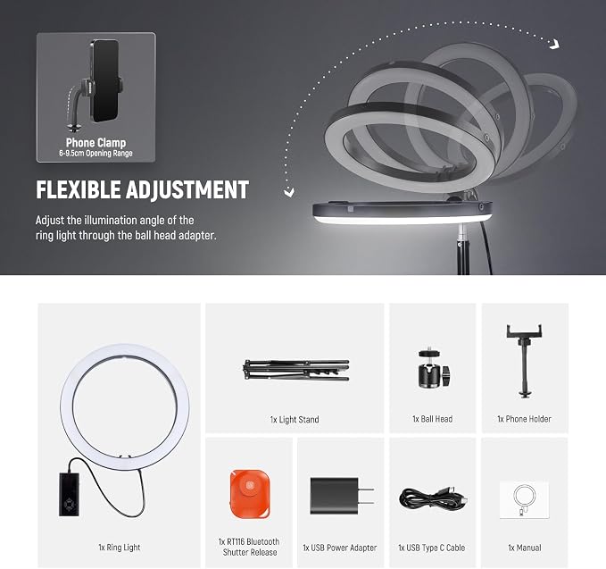 NEEWER 12" Ring Light with Stand Tripod Compatible with iPhone, 24W LED RGB - Image 9