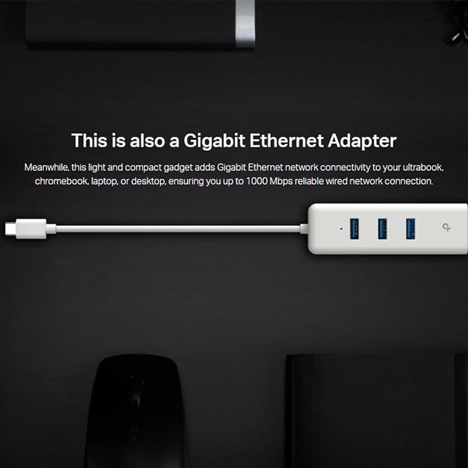 TP-Link UE330C USB-C 3.0 to Ethernet Adapter | Portable 3-Port USB-A 3.0 Hub w/ - Image 5