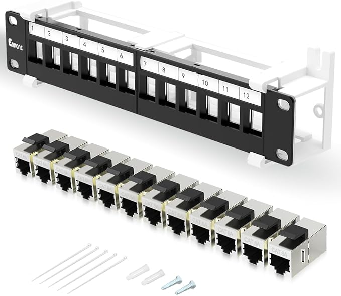 12 Port Patch Panel CAT6a Patch Panel Wall Mount 10 Inch Bracket Included by Enmane