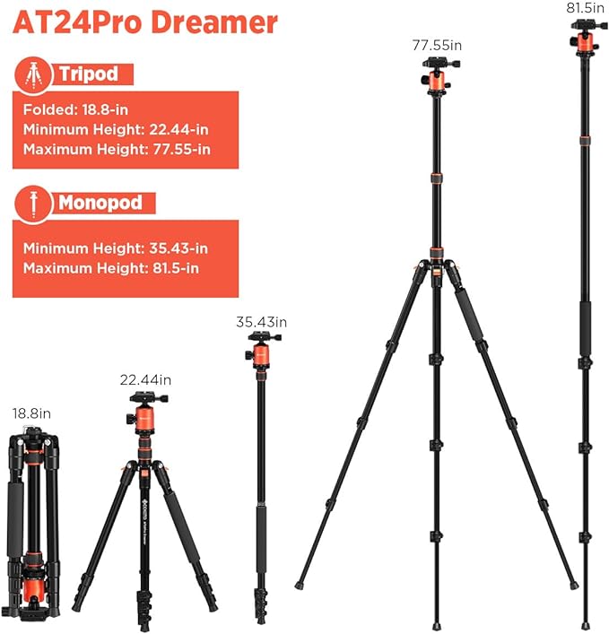 GEEKOTO 77’’ Tripod, Camera Tripod - Image 2