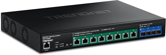 TRENDnet 12-Port 10G PoE++ Web Smart Switch, TPE-7124SBF, 720W PoE Power Budget by TRENDnet