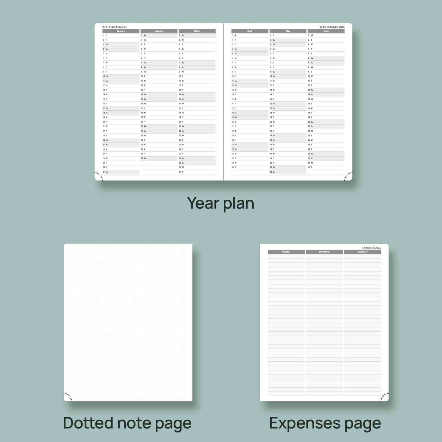 POPRUN Planner 2025-2026, (Large 8.5'' x 10.5'' Hard Cover) Academic Calendar (July 25-June 26) Daily Weekly and Monthly Appointment Book with Hourly Time Slots, Monthly Tabs, 100 GSM - Pacific Green