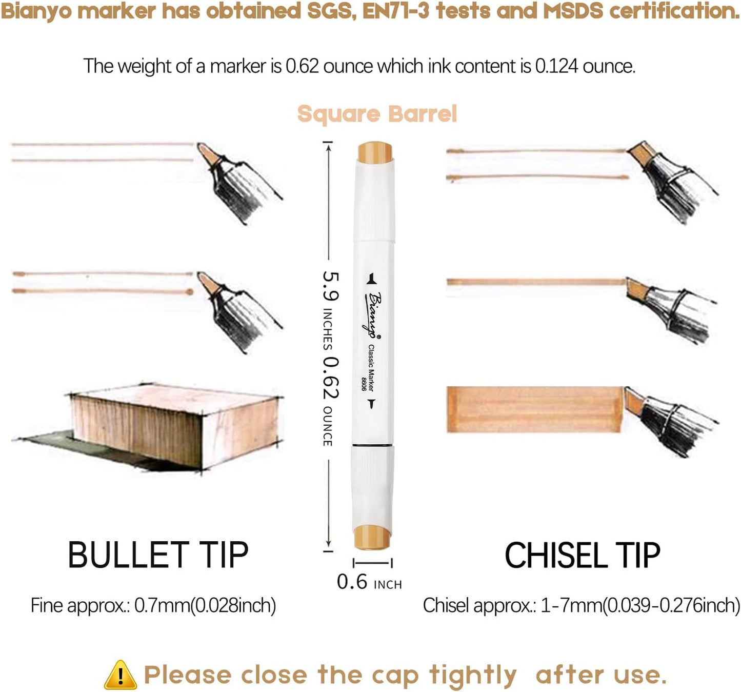 Bianyo Skin Tone Alcohol Markers, Set of 12, Dual Tip Bullet & Chisel Art Marker Set for Coloring, Drawing, Sketching, Outlining, Highlighting, Designing