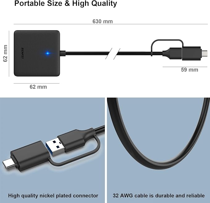 Memory Card Reader, BENFEI 4in1 USB 3.0 and USB-C to SD Micro SD MS CF Card - Image 7