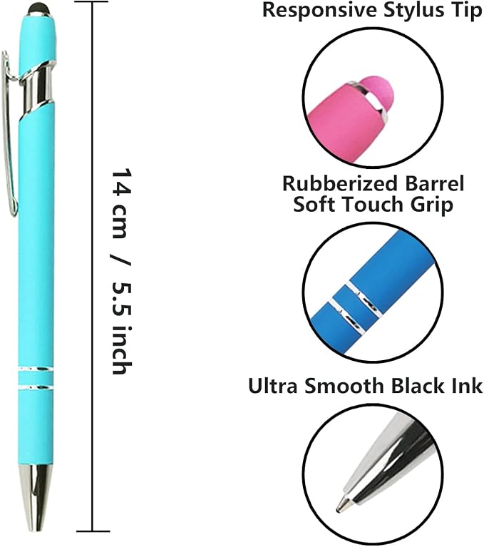 Oddmoal Ballpoint Pen with Stylus Tip, Soft Touch Click Metal Pen, 1.0mm Medium - Image 2