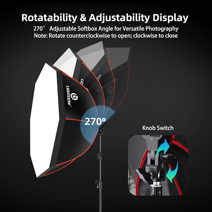 Light Box Photography Lighting Kit:37" Octa Softbox, Honeycomb Grid, 110W LED - Image 6