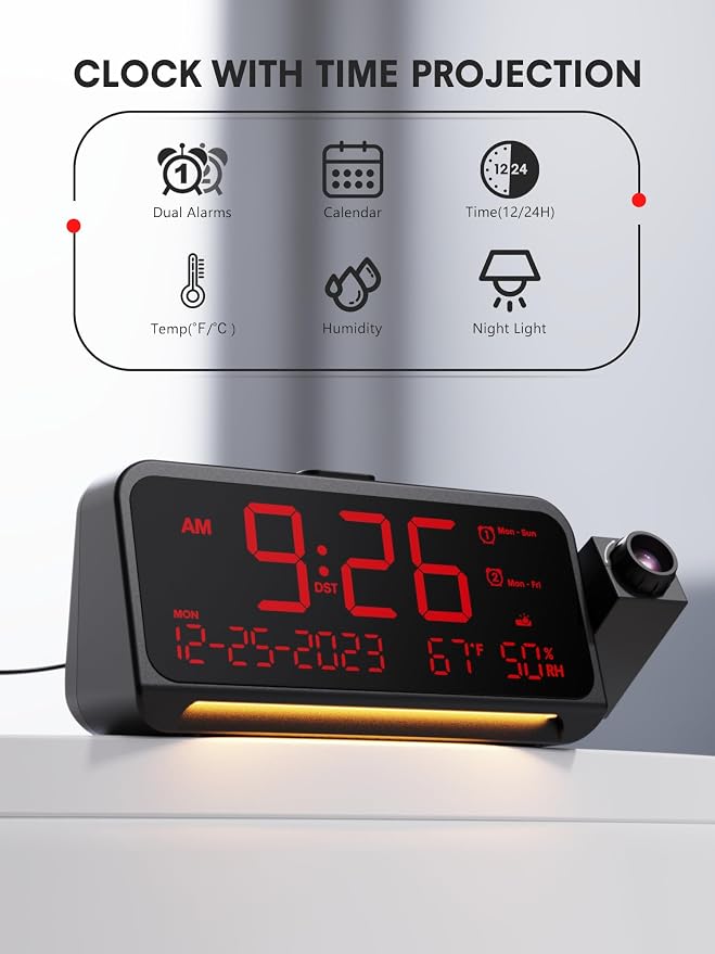 Projection Alarm Clock for Bedroom Ceiling, Digital Clock Projector - Image 2