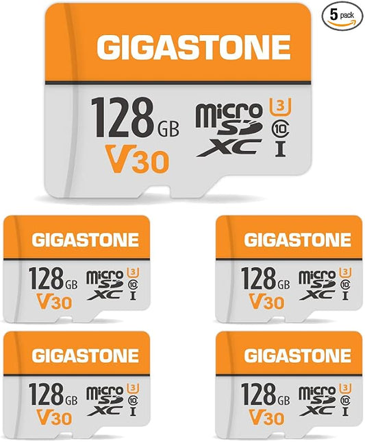 GIGASTONE 128GB Micro SD Card 5-Pack, A1 V30 4K Video Recording, Surveillance by Gigastone