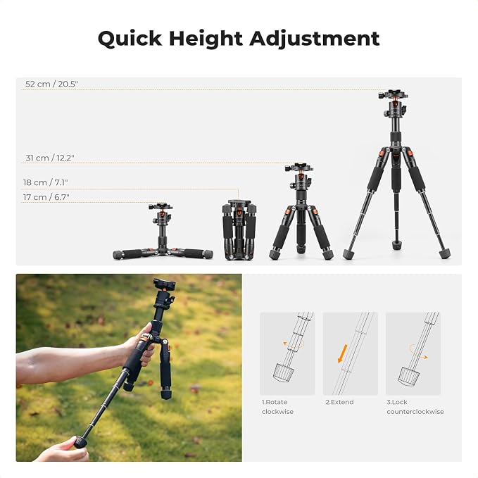 K&F CONCEPT Mini Desktop Tripod, 20.5''/ 52cm Compact Desk Tripod - Image 4