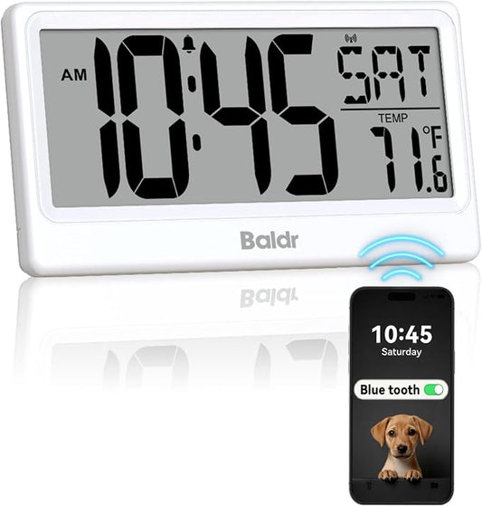 Baldr Digital Clock with Bluetooth Auto Time Sync, No App Required, Large by BaldrInc