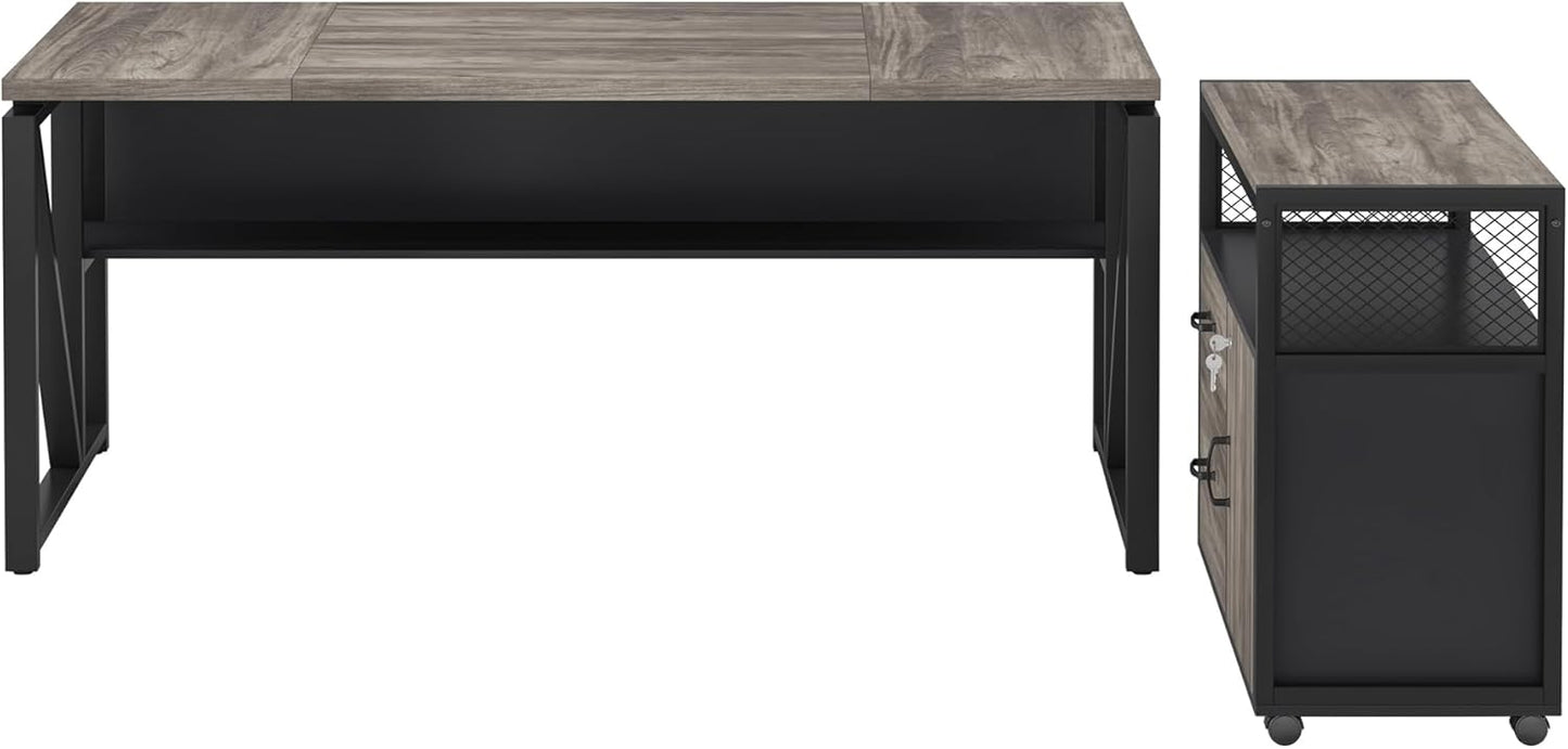 Tribesigns Office Desk with Drawers Sets, 63 inches L Shaped Executive Desk with Mobile File Cabinet for Home Office Furniture Sets (Dark Oak, 63-inch)