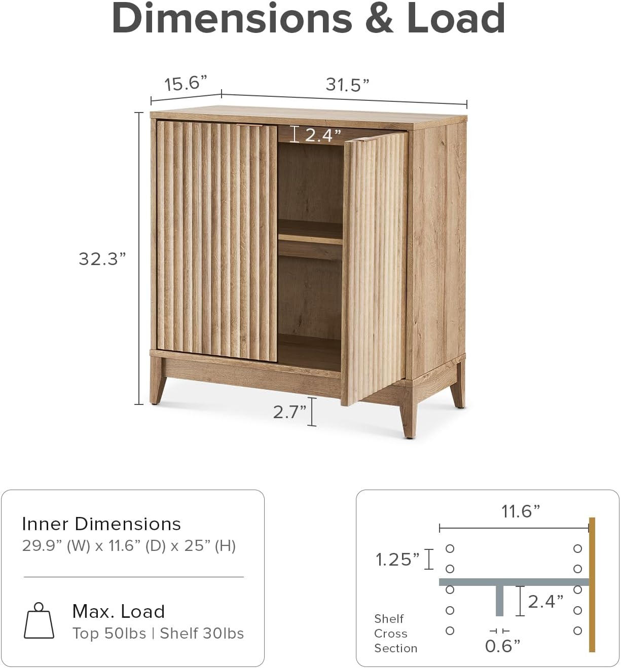 mopio Brooklyn Storage Cabinet, Modern Farmhouse Entryway Accent Case, Buffet Sideboard, Console Table, Credenza, Wood Modular Organizer with Doors & Shelf, Fluted Panel Cupboard (Oak, Set of 2)